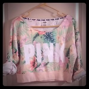 NWT PINK VS coral floral cropped sweatershirt